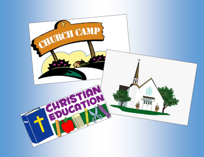 Graphic of camp, school, and church